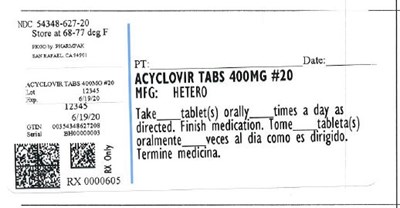 Image Description (Acyclovir 400mg    20ct    54348 627 20)